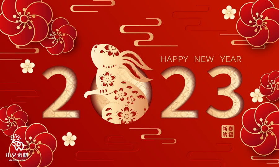 创意2023年兔年新年春节元旦喜庆节日插画海报模板AI矢量设计素材【006】